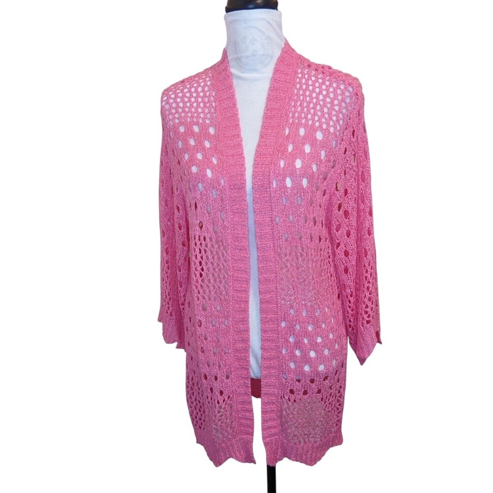 New MUDPIE Pink Open-Knit Women's Cardigan Sweater Oversized Layer Lightweight